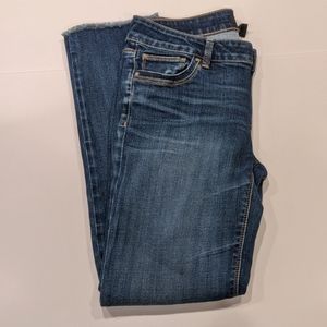 WHBM Bronze Stitching Cropped Skinny Blue Jeans